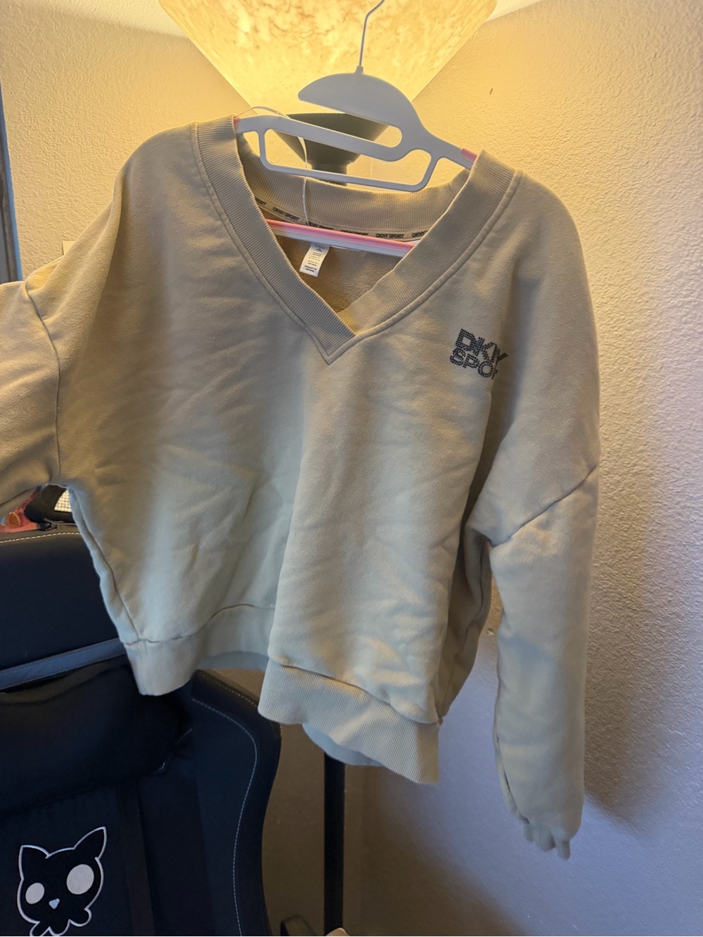DKNY Beige V-Neck Sweatshirt
